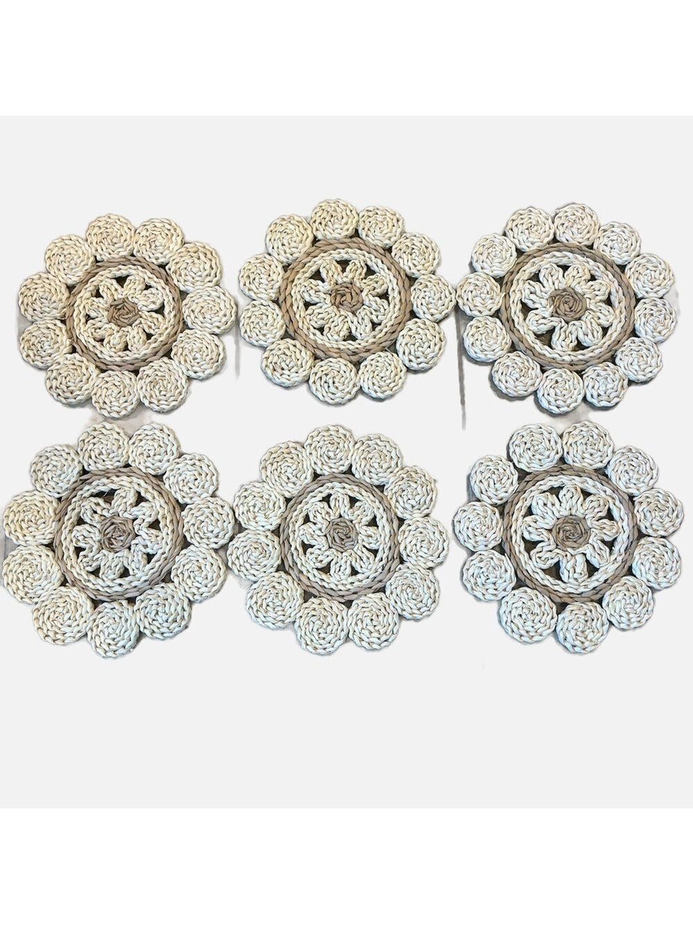 Woven Table Placemats Set of 6 Natural Grass Floral S Round Cottage Core Boho